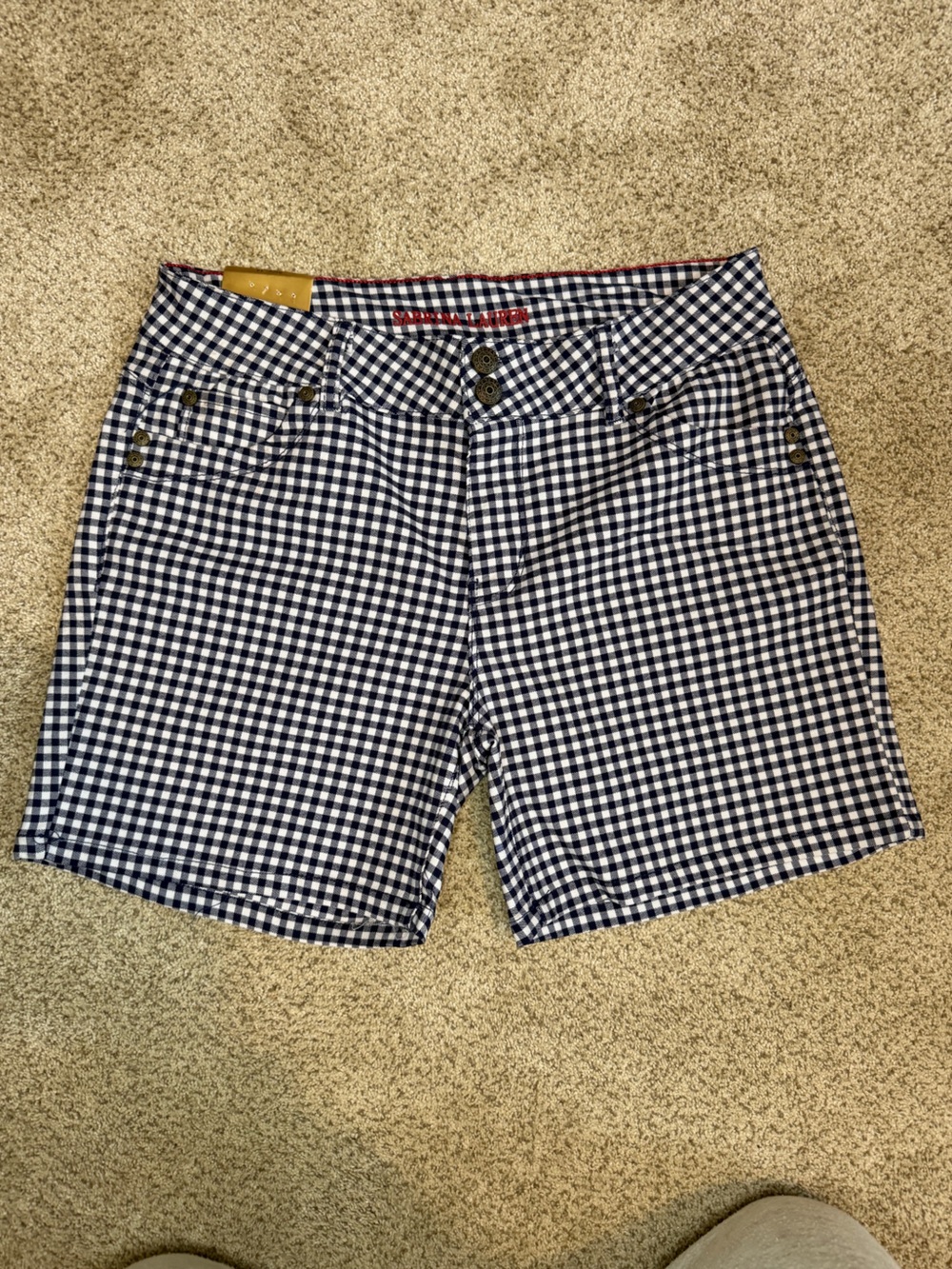 NWT Sabrina Lauren Women’s Navy Gingham Soft Stretch Shorts